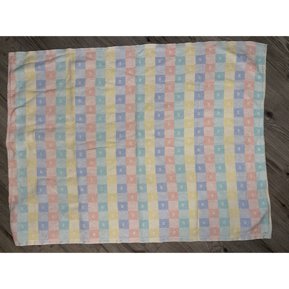 Vintage Beacon Pastel Plaid‎ Cotton Baby Blanket USA MADE